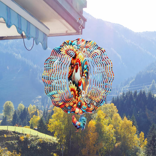 Chicken Wind Spinners Outdoor - Rooster Decor Hanging Kinetic Sculptures Metal Art Ornaments for Patio Yard Home Porch 3D Indoor Outside Decoration Birthday Gifts for Women Mom Grandma