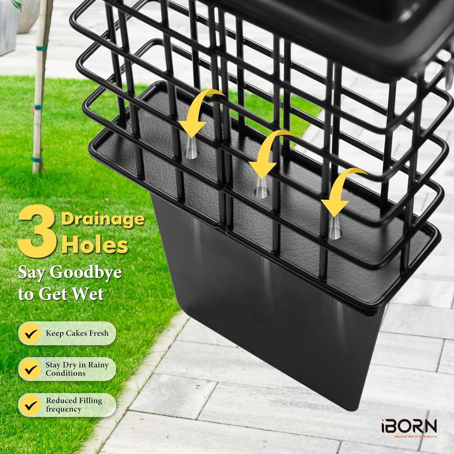 iBorn Metal Suet Feeder with Tail Prop | Durable Suet Cake Cage Bird Feeder for Outdoors,Woodpecker Feeder for Outside Hanging,Heavy-Duty Suet Holder,Easy Clean & Refill,1 Pack,Black
