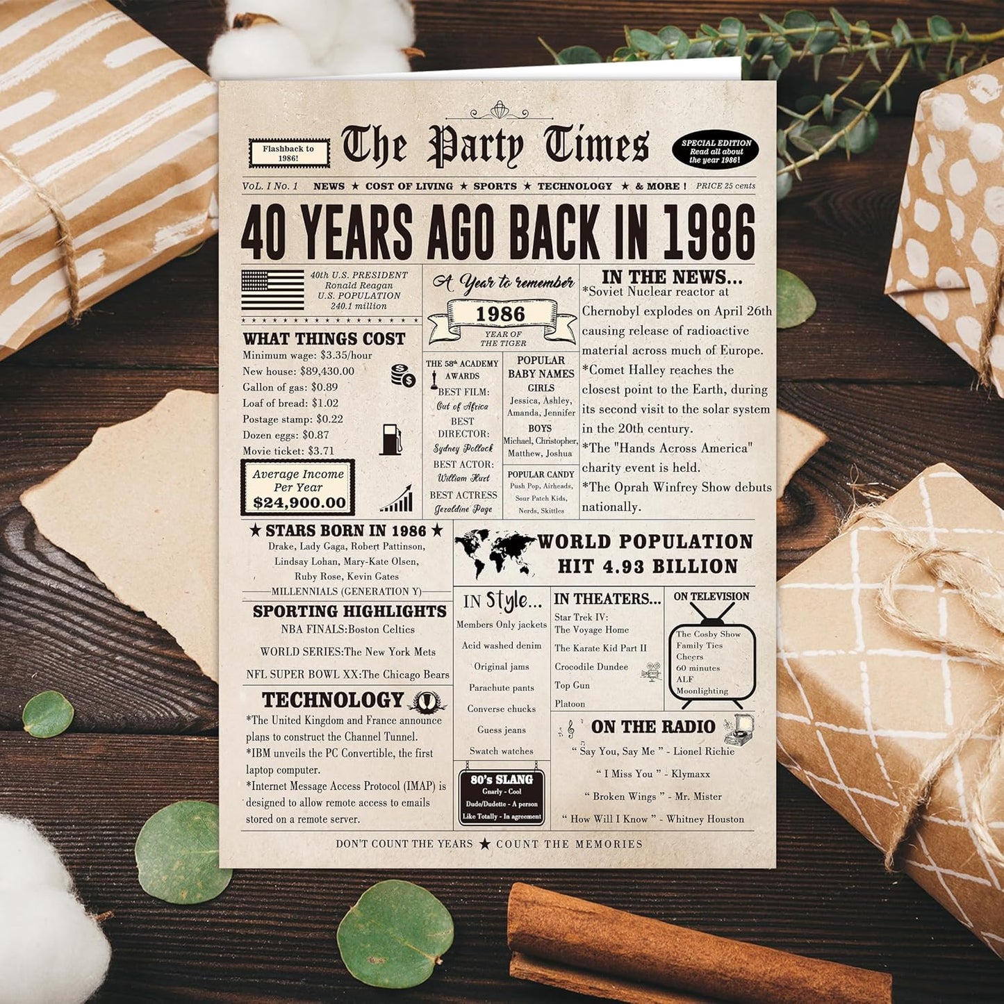 Ziwenhu Big 40th Birthday Card Gift for Men Women or Him Her, Happy 40 Year Old Birthday Greeting Card for Mom Dad, Vintage 40th Birthday Decorations for Husband Wife
