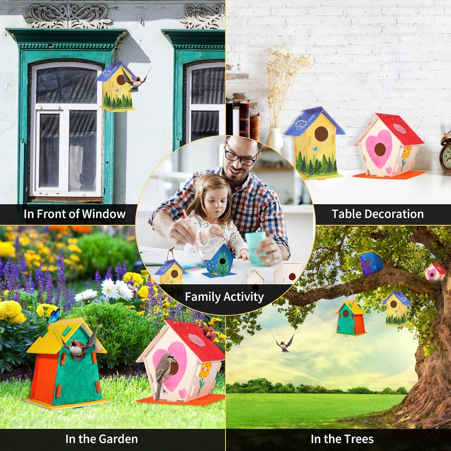 ILHSTY 18 Pack Large Paintable DIY Wooden Bird Houses Kits for Kids, K