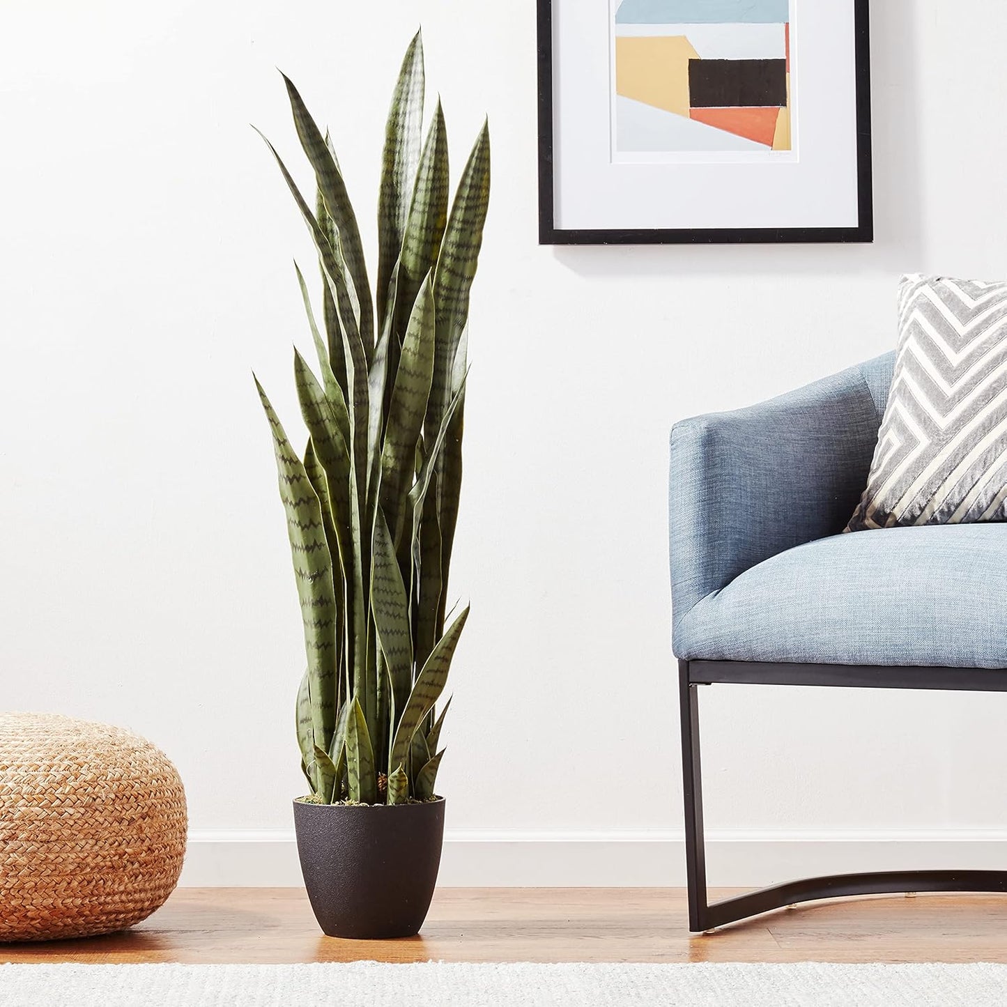 Nearly Natural 46in Artificial Snake Plant, Sansevieria Faux Greenery for Indoor Home Office Decor