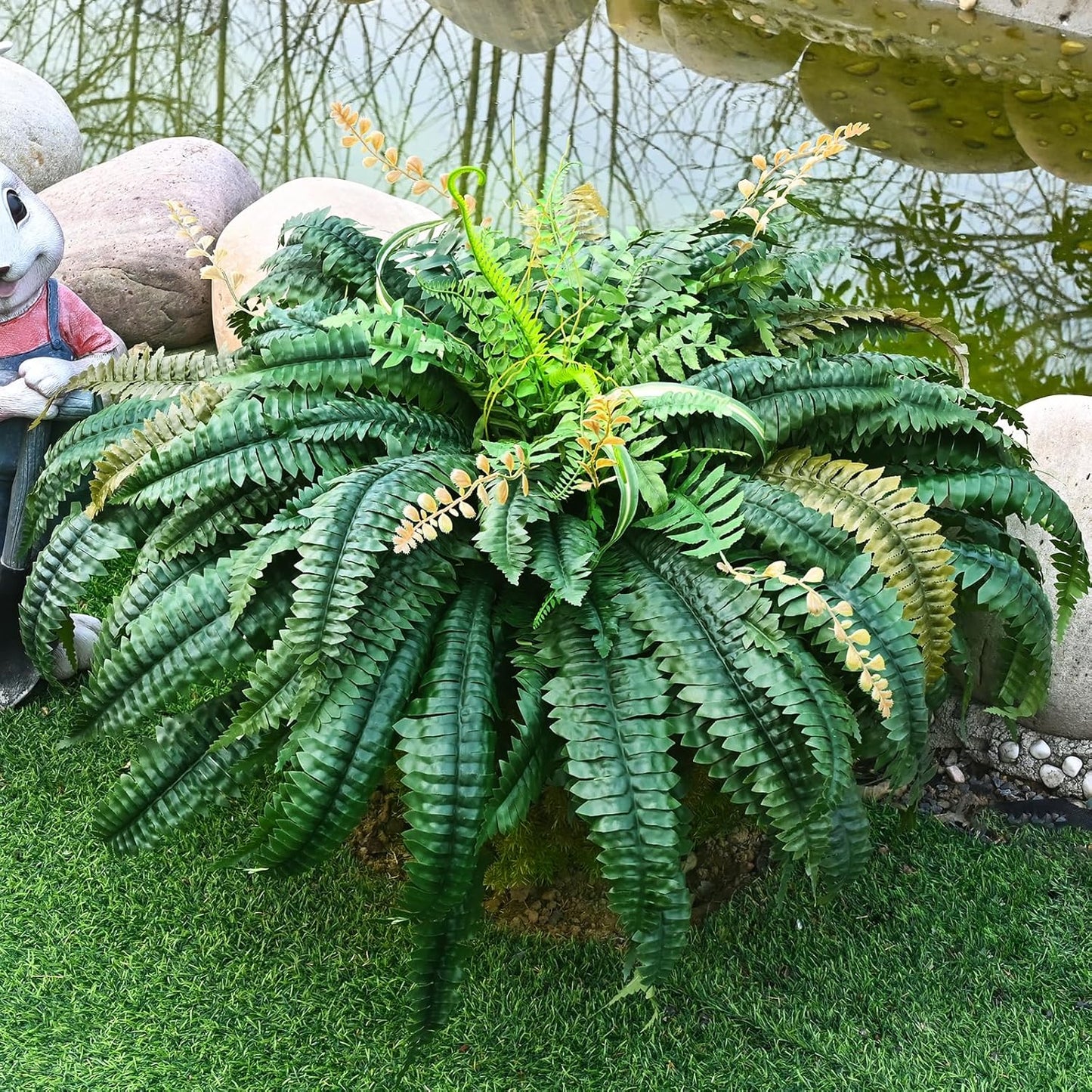 MARTINE MALL 2PCS 48''/133 Leaves Fake Ferns Artificial Ferns for Outdoors Look Real, Large Faux Boston Ferns for Outdoor Planter Realistic UV Resistant Artificial Faux Plants Outdoor for Porch Patio