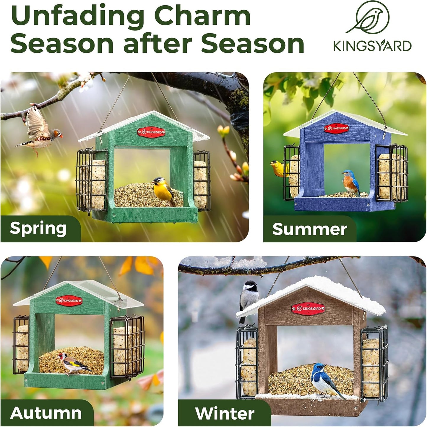 Kingsyard Bird Feeder for Outdoor Hanging - Recycled Plastic Double Su