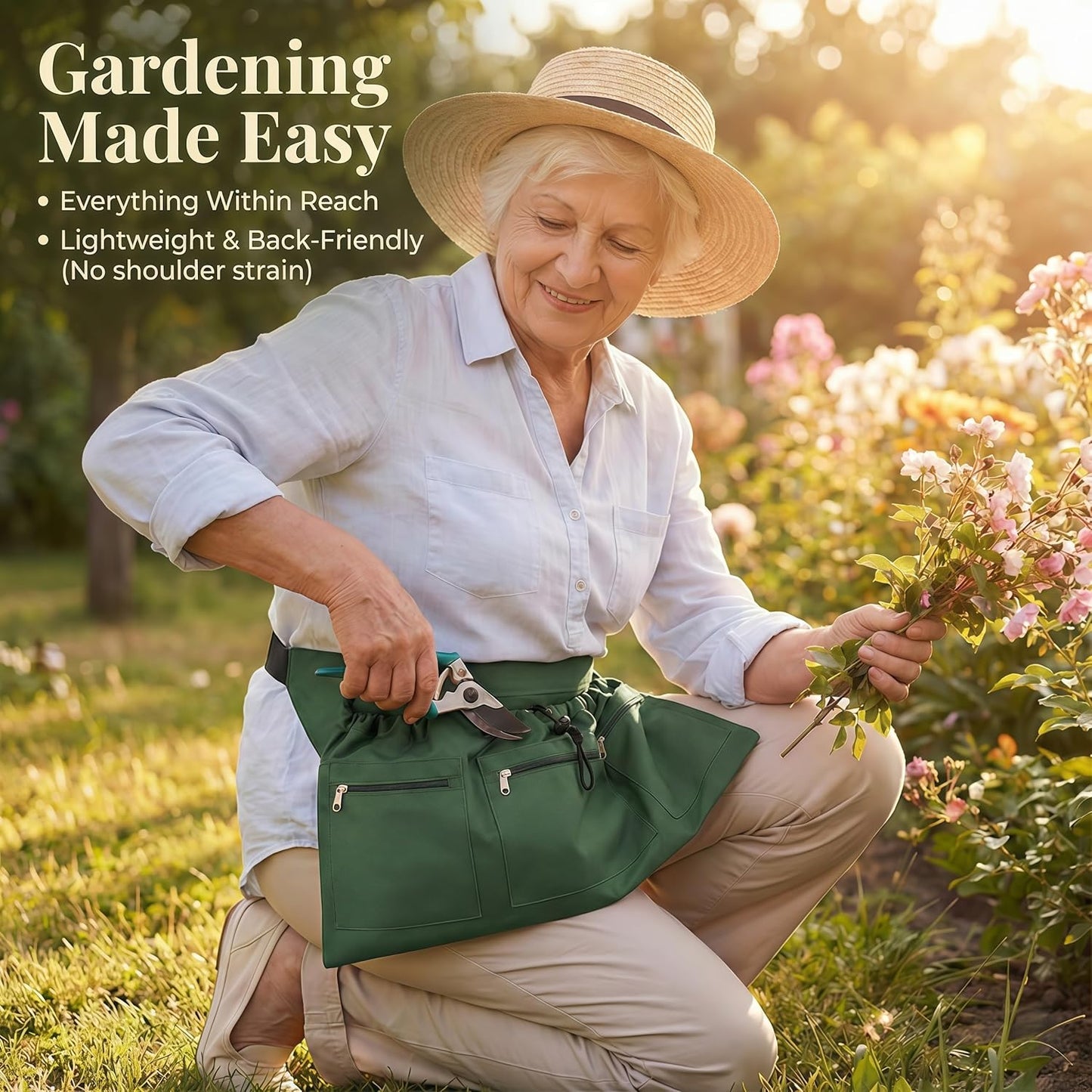 Garden Apron with Deep Pockets - Adjustable Waist Tool Apron & Organizer with Zipper Pouch - Includes Thorn Resistant Gloves & 65ft Plant Tie - Heavy Duty Gardening Gift Kit for Women & Men