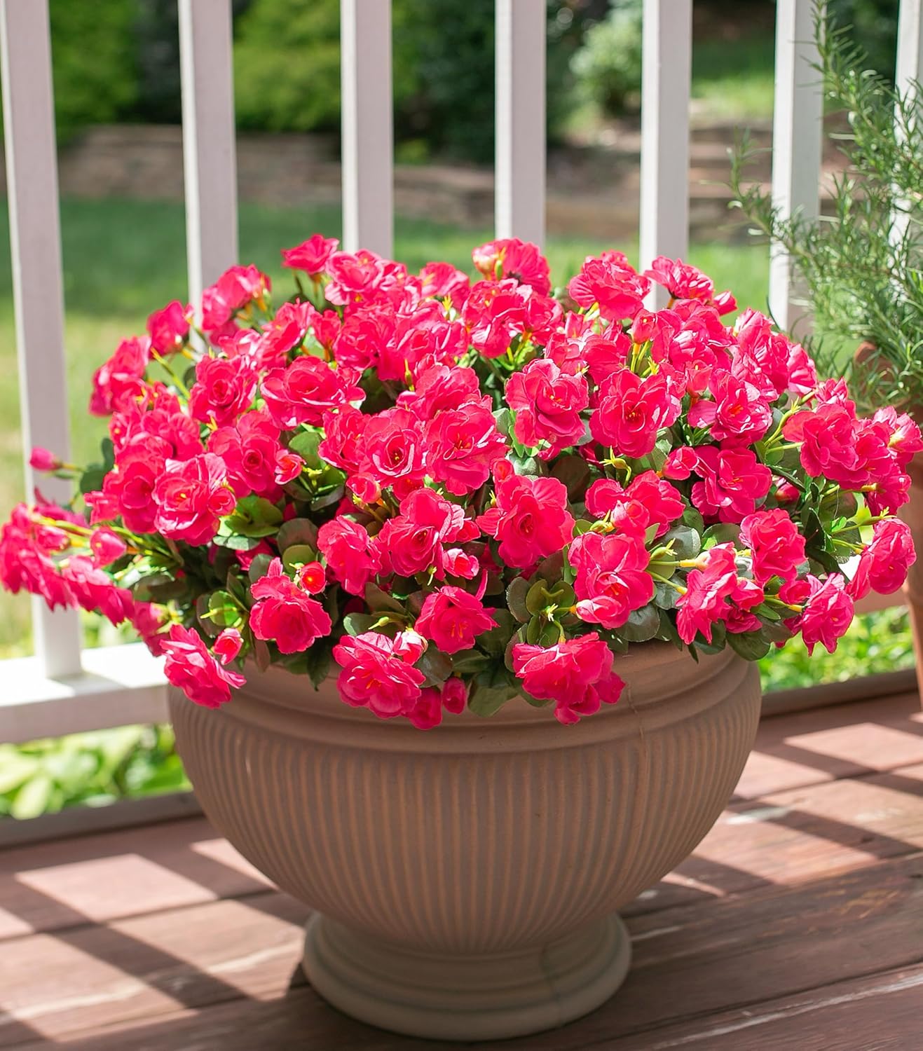 Ivydale Artificial Fake Camellia Flowers Plants for Outdoor Outside Spring Decoration, Faux Silk Hotpink Camellias UV Resistant Look Real for Planter Porch Patio Garden Yard, 3 Large Bundles