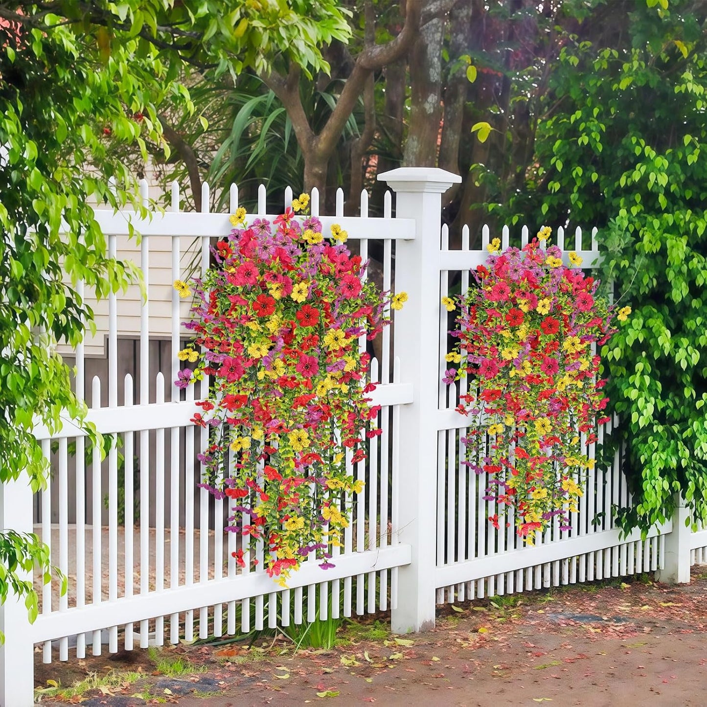 ICX 4 PCS Artificial Hanging Flowers for Outdoors, UV Resistant Artificial Outdoor Flowers, Snake Plant Style Silk Flowers for Pot, Front Door, Porch, Yard, Patio, Window Box, Hanging Basket (Mix)