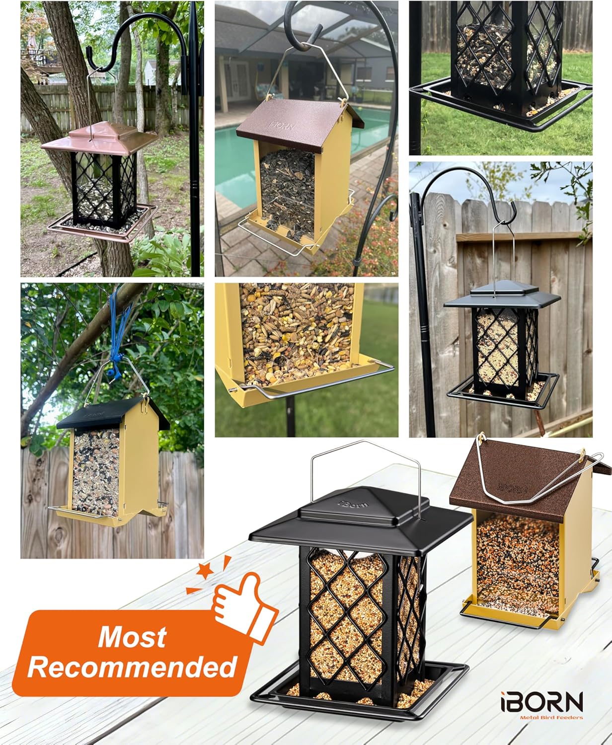 iBorn Bird Feeder House, Metal Bird Feeders for Outdoors Hanging,Doubl