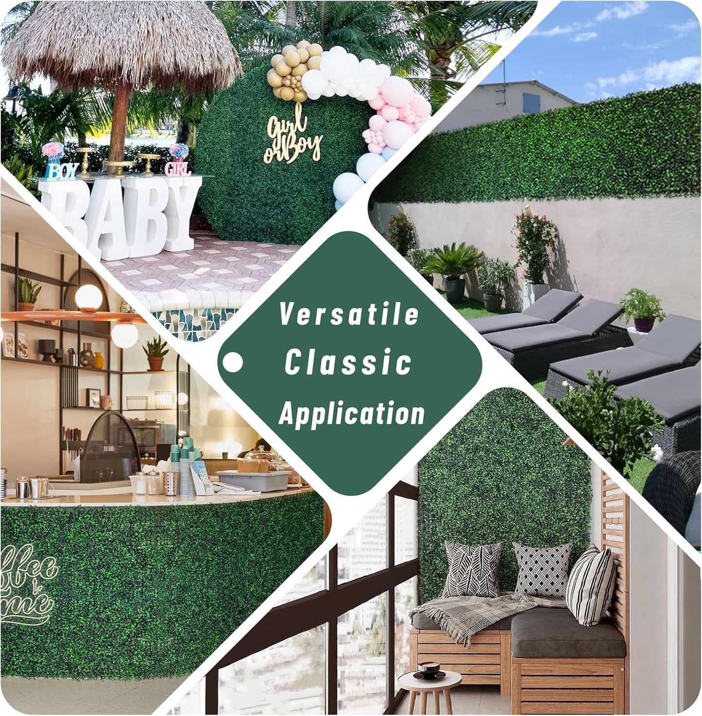 Heavy Duty Boxwood Panel 12 Pack 20"x20" - Artificial Grass Wall Panel