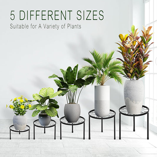 CADANI 5 Pack Metal Plant Stands for Outdoor Indoor, Anti-Rust Iron Fl