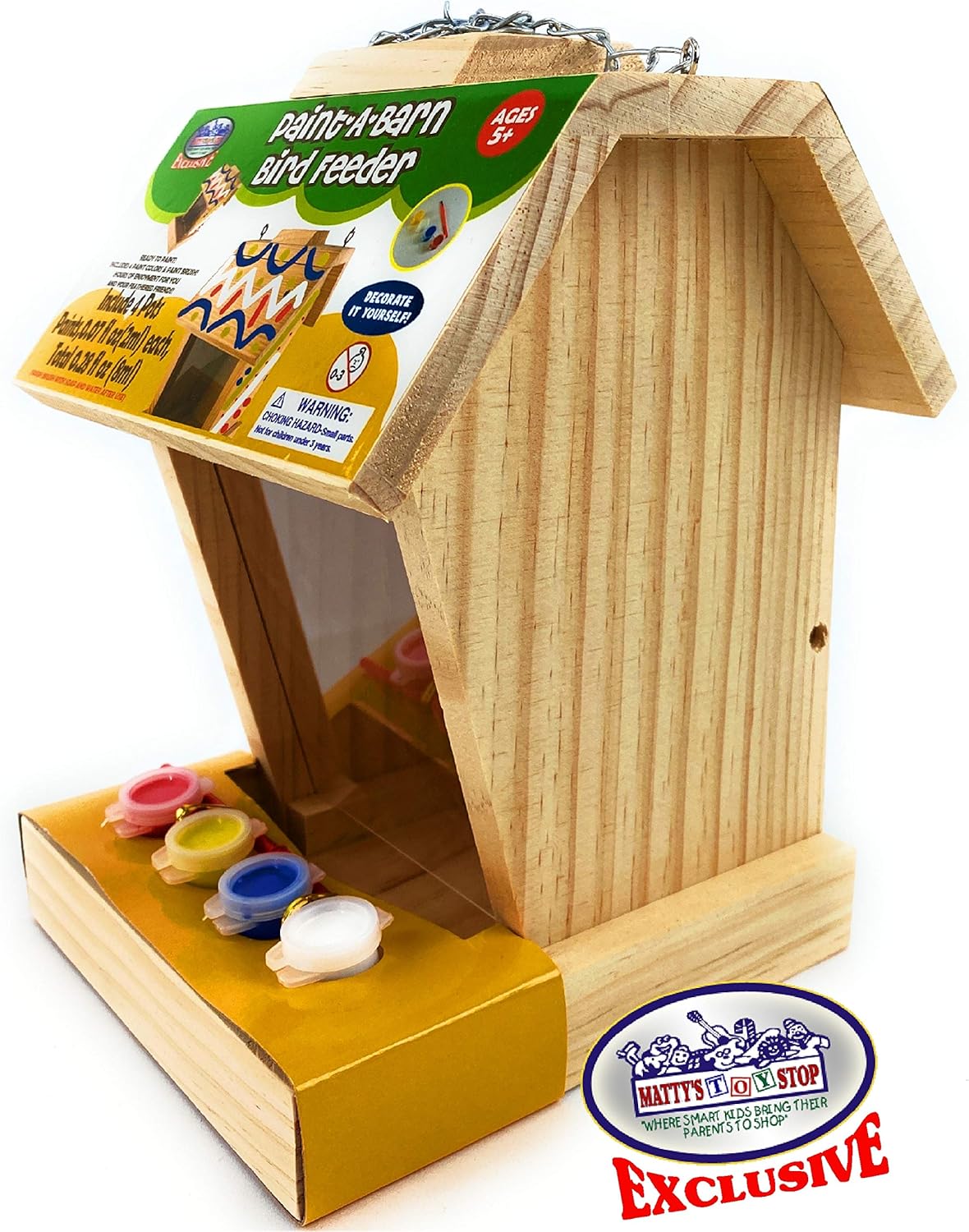 Mɑtty's Toy Stop Paint Your Own Deluxe Large 9" Wooden Bird Feeder (In