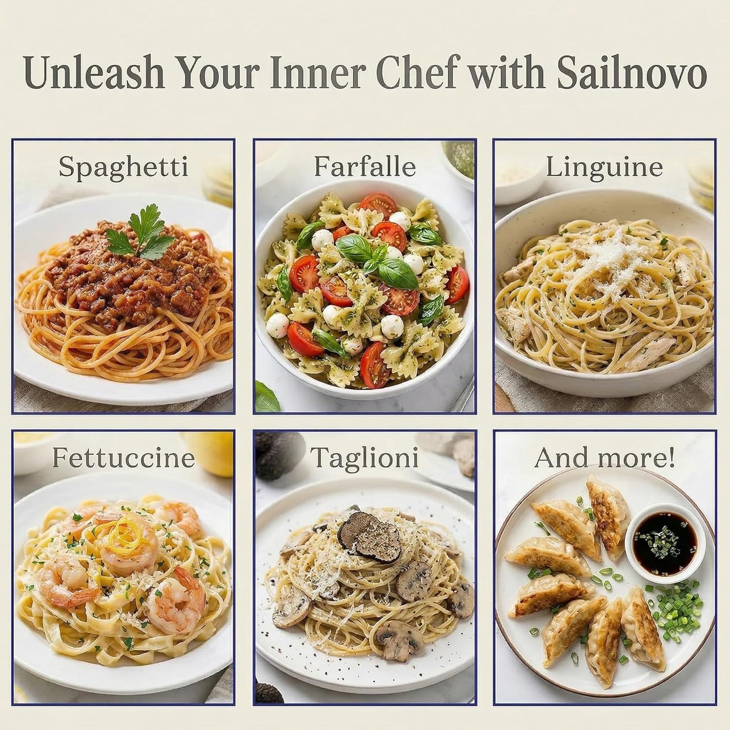 Sailnovo Pasta Maker Machine, 180 Roller Pasta Maker, 9 Adjustable Thickness Settings 2-in-1 Noodles Maker with Rollers and Cutter, Perfect for Spaghetti, Fettuccini, Lasagna or Dumpling Skin Silver