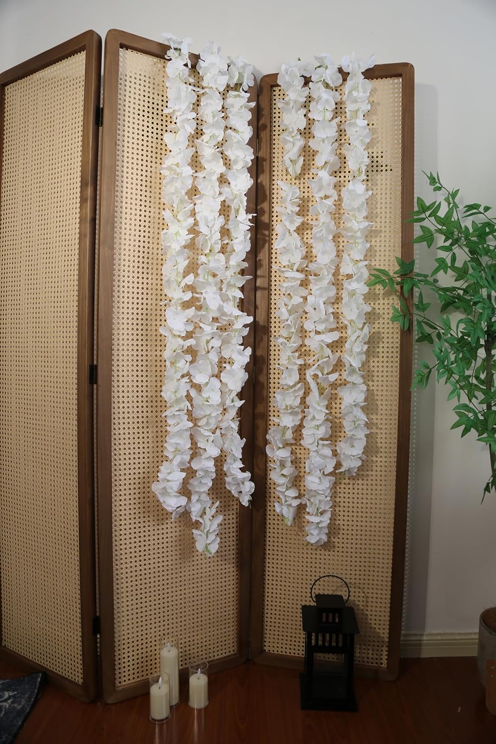 IPOPU White Wisteria Hanging Flowers Garland 6.4FT Wisteria Garland Hanging Flowers for Decoration for Wedding Arch, Backdrop, Garden Party Decor, 3 PCS (White)