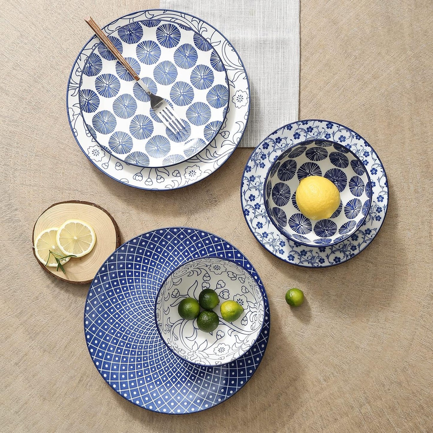 Selamica Ceramic Dinnerware Sets, 12-Pieces Plates and Bowls Sets, Scr