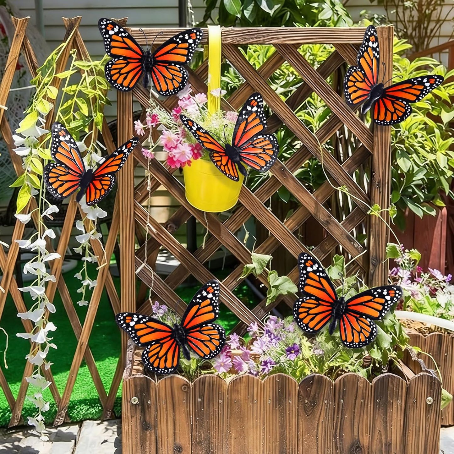 Chunful 6 Pcs 3D Metal Butterfly Wall Art Decorations 9.7 x 6.7 Inch Monarch Butterflies Wall Sculpture Hanging Sticker for Outdoor Fences Patio Yard Fence Garden Metal(3 Styles)