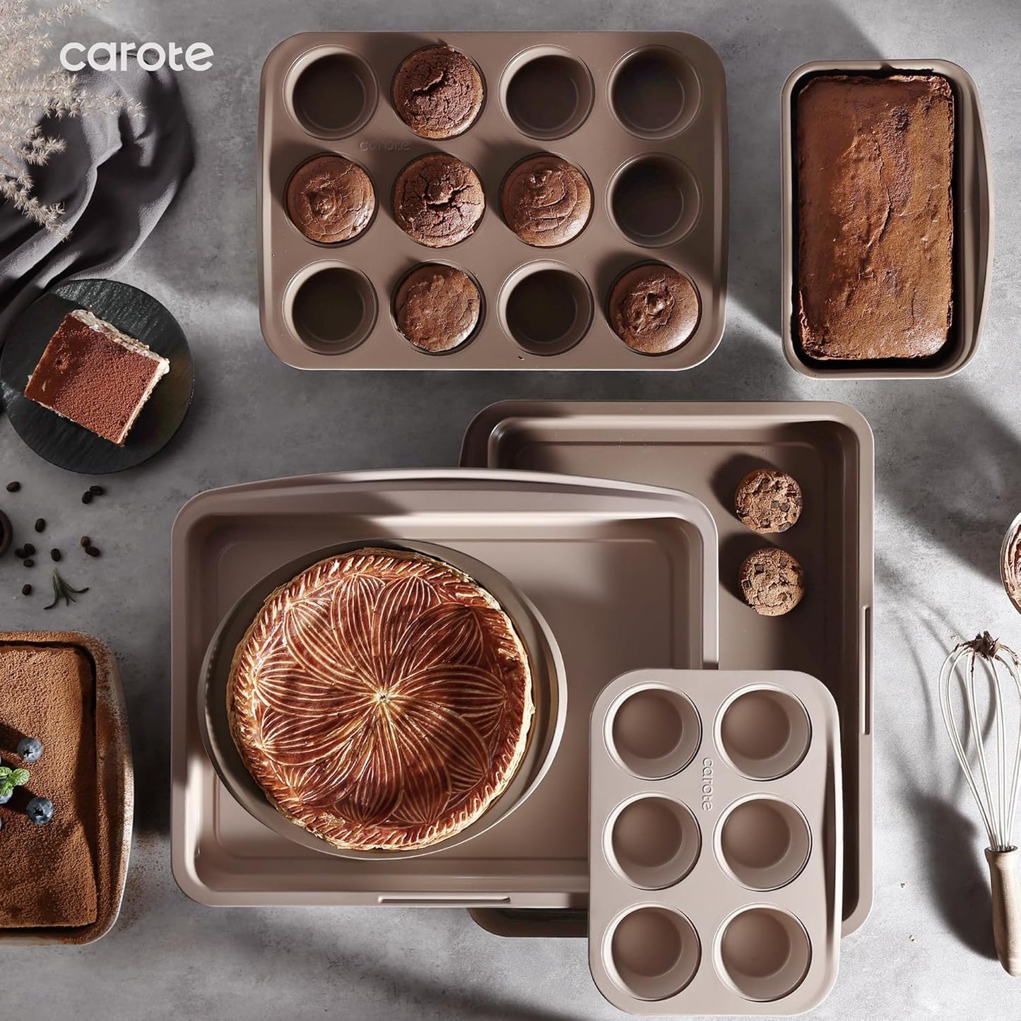 CAROTE 7-Piece Nonstick Stackable Baking Pans Set - Bakeware Sets Incl