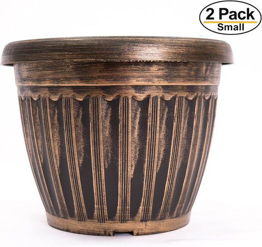 Rustic Flowerpot 10 Planter for Garden Patio Office Ornaments Home Decor Long Lasting Reusable Light Weight (Gold-S)