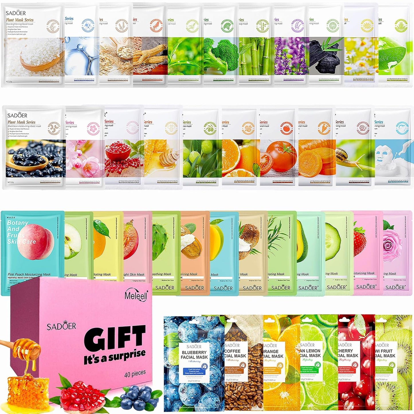 40 Pack Collagen Face Masks Skincare Bulk for All Skin Types,Hydrating