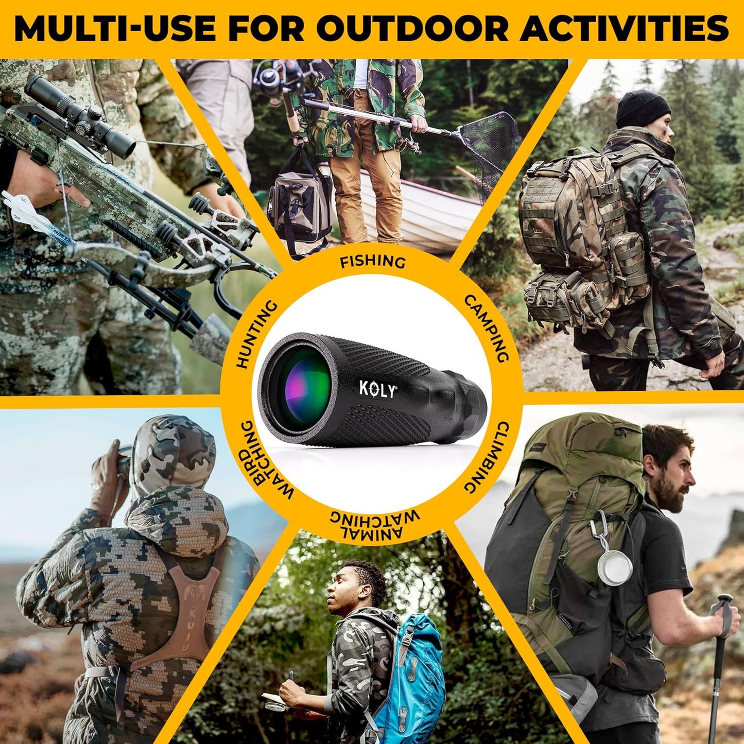 Koly BAK-4 Prism 10X25 Monocular Telescope, Compact Weather Resistant Scope with Snake Skin Grip, Designed for Bird Watching, Hiking, Hunting, Archery, and More, 10X Magnification, Black