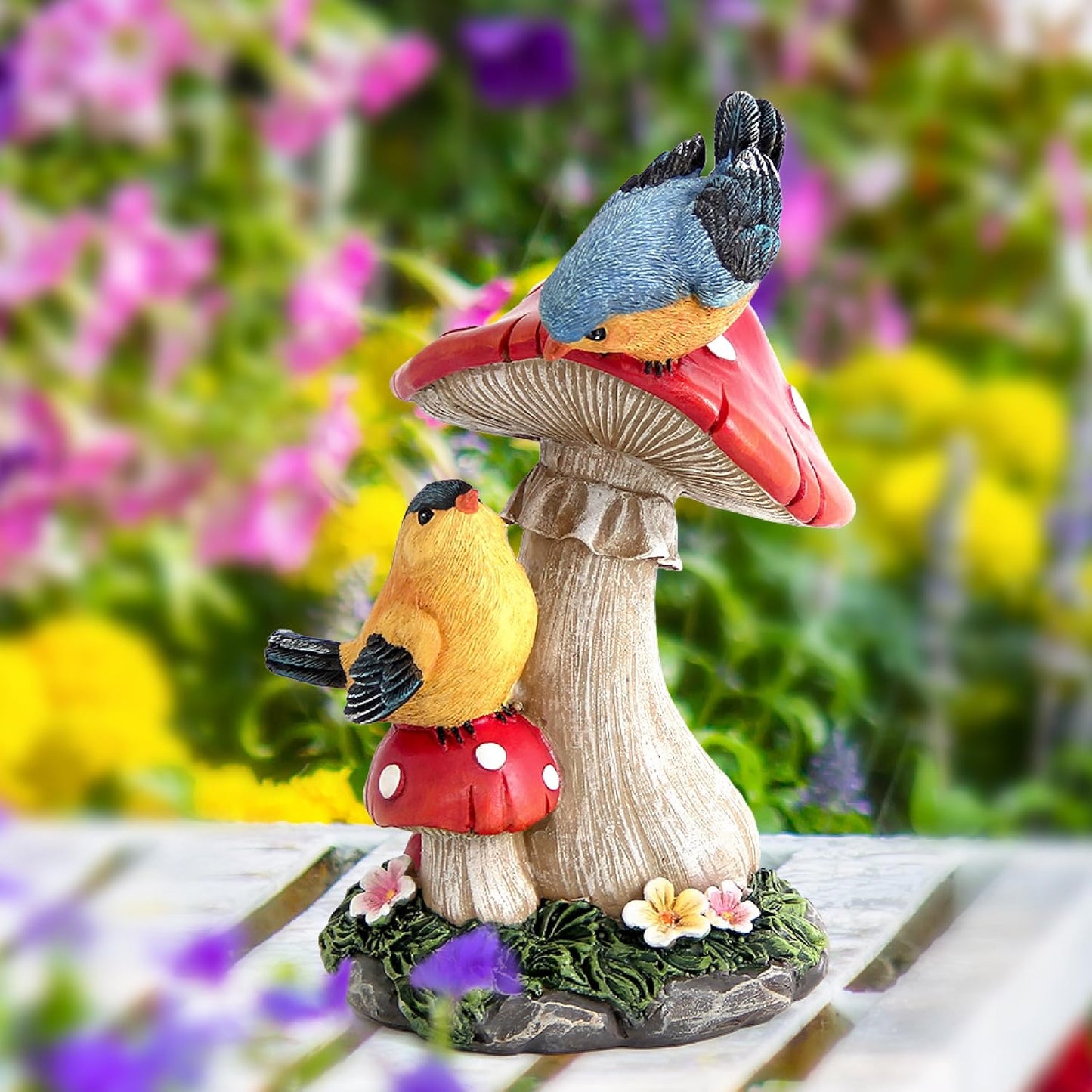Leekung Bird Garden Statue for Outdoor Decorations,Bird Figurines Mushroom Statue for Garden Decor,Birds Decoration for Patio Yard Lawn Home Shelf Decor Accent,Birds Gifts for Mom