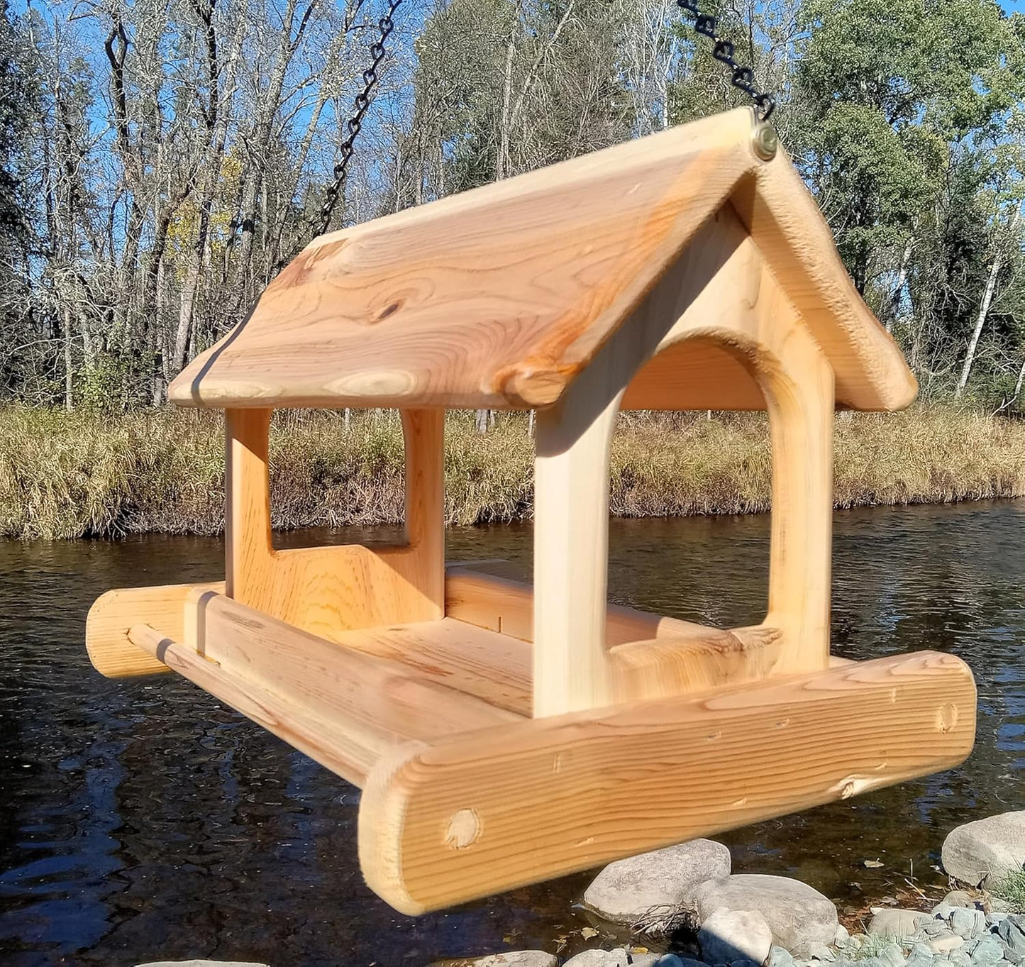 16 Inch Hanging Cedar Wood Arched Fly Through Platform Bird Feeder or