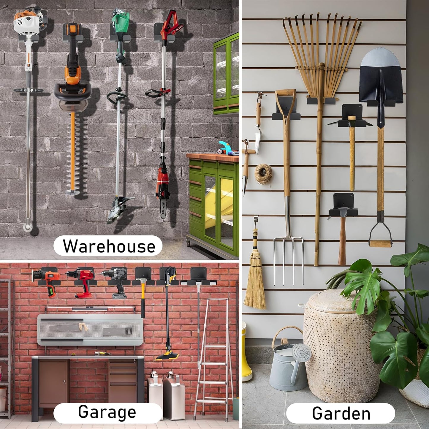 Weedeater Hanger, 1 Pack Weed Eater Hanger for Garage Wall-mounted Organizer Trimmer Rack Storage for Grass Trimmer, Hedge Trimmer, Garage Wall, Garden Tools, Black