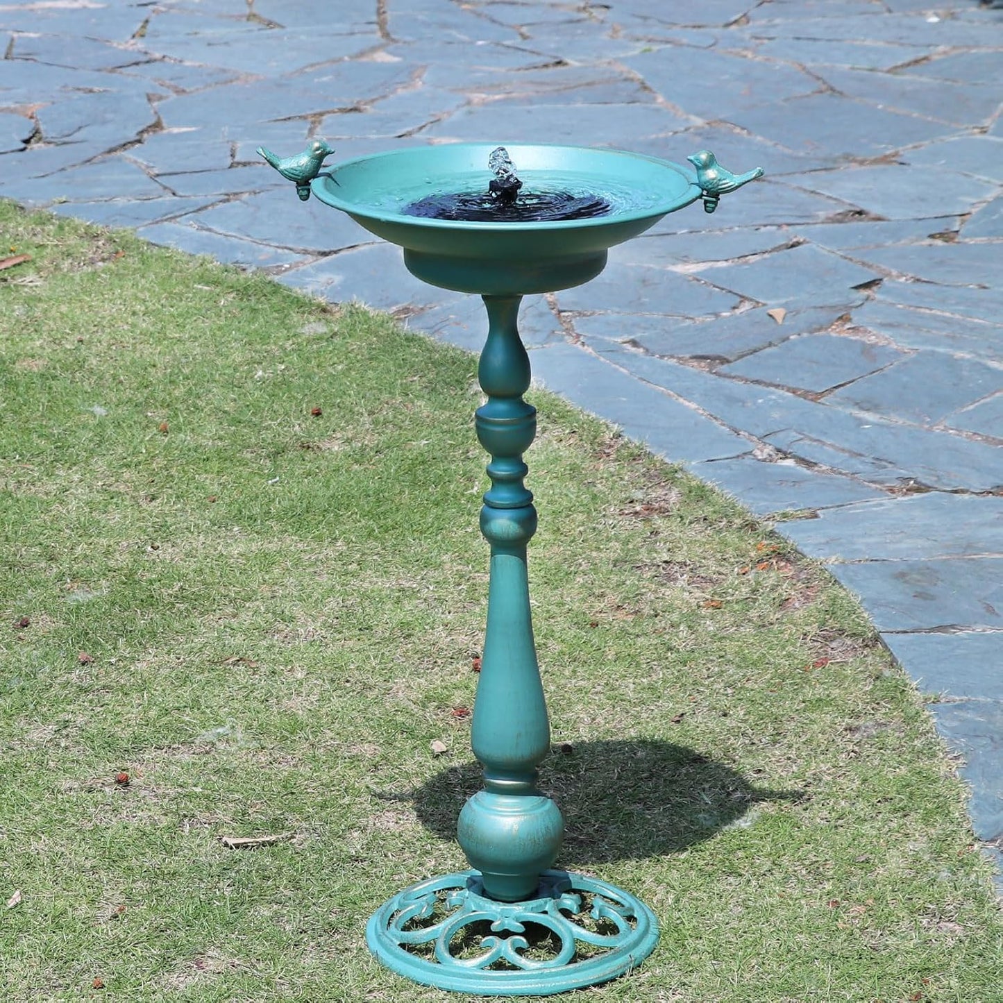 26.6" H Solar Bird Bath, Cast Iron Bird Bath and Solar Fountain, Outdoor Metal Bird Bath Bowl for Outdoors,Patio Yard Lawn Decor(Bronze