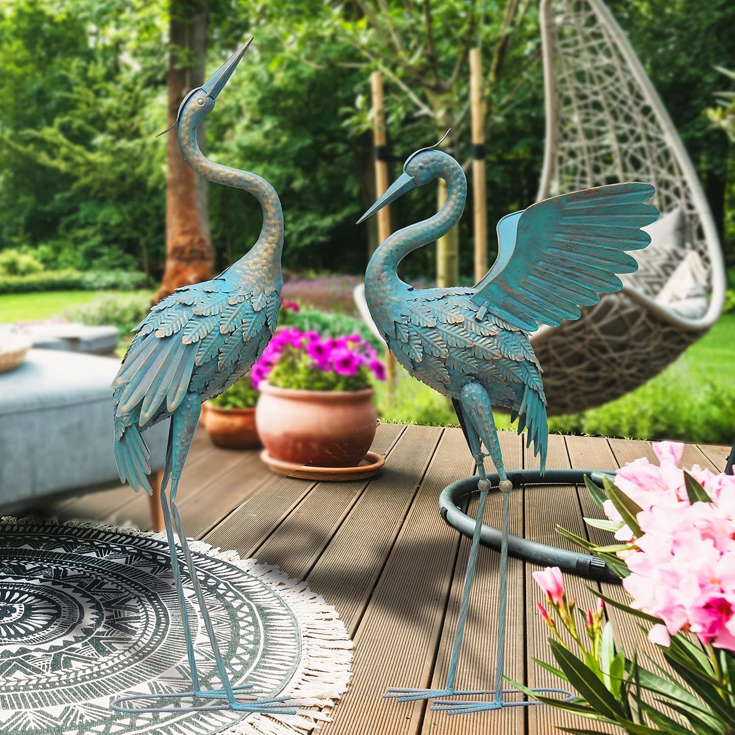 33-37 Inch Metal Crane Garden Statue Décor, Bird Garden Sculpture & Statues, Outdoor Decoration for Yard Patio Lawn Backyard Pool, Easter Decorations for Home, Set of 2