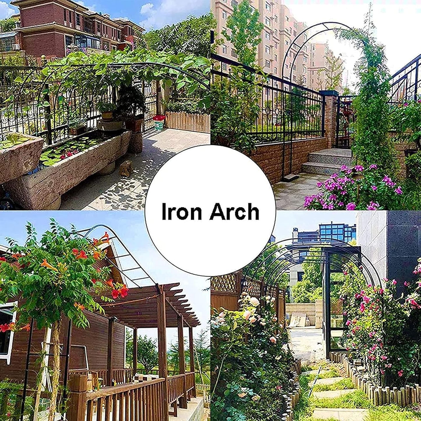 Metal Garden Arch for Weddings & Events - Rose Arbor Trellis for Outdoor/Indoor Decoration, Climbing Plants Support, Patio Entryway - Black (W240xH220cm/94.5x86.6inch)