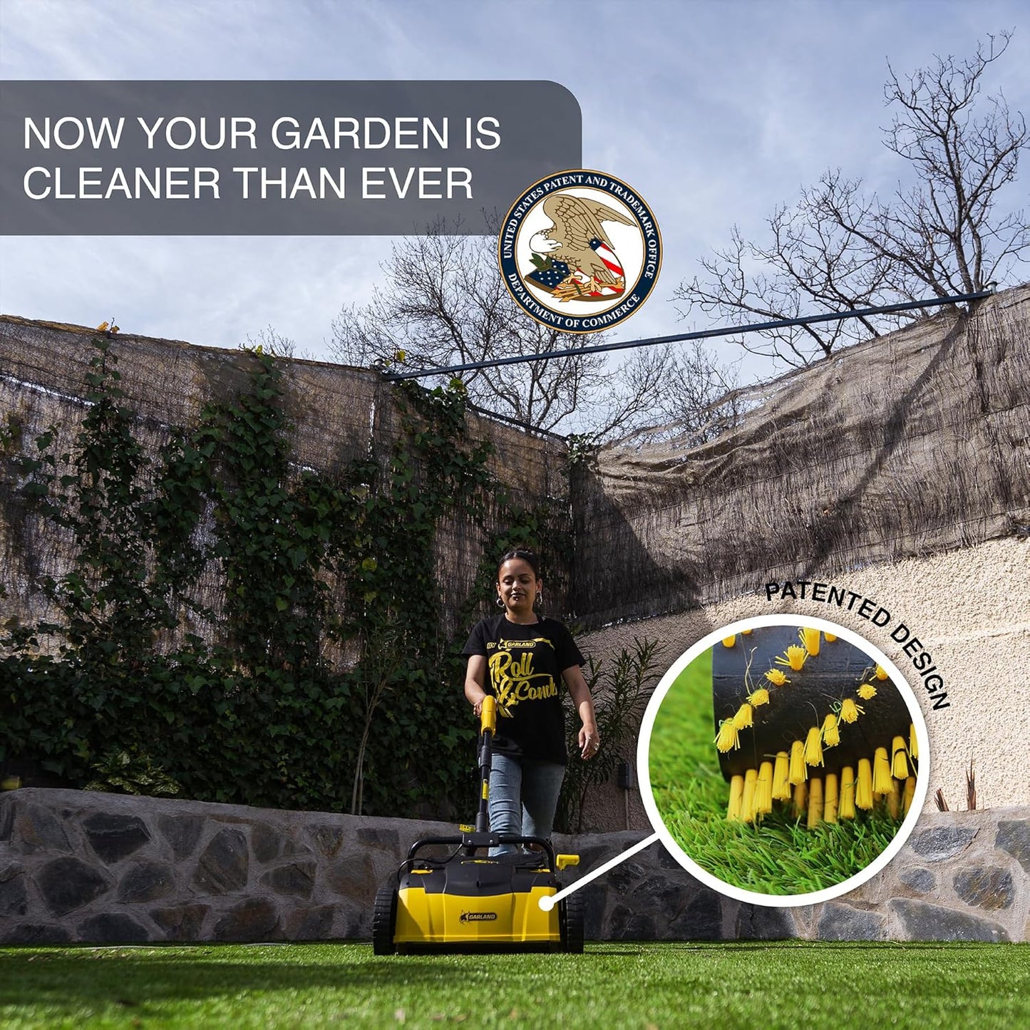 Artificial Turf Sweeper by Roll & Comb, Corded Electric Lawn Rake for Artificial Grass, Cool Gardening Gift, 25 Liter Leaf Collector, Model 302e, 19.8lb.