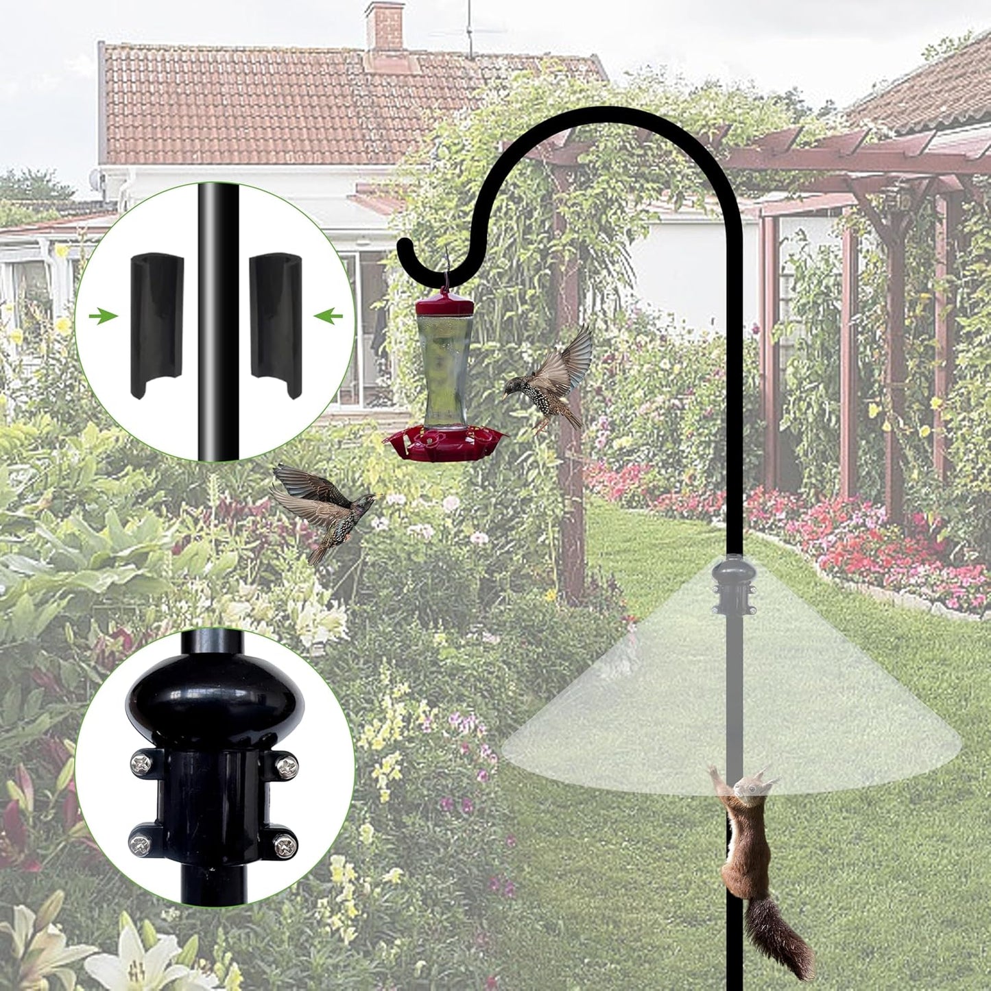 Squirrel Baffle for Bird Feeder Pole - 19 Inch for Shepherd’s Hook, Squirrel Proof Cone (1 Pack, Transparent)