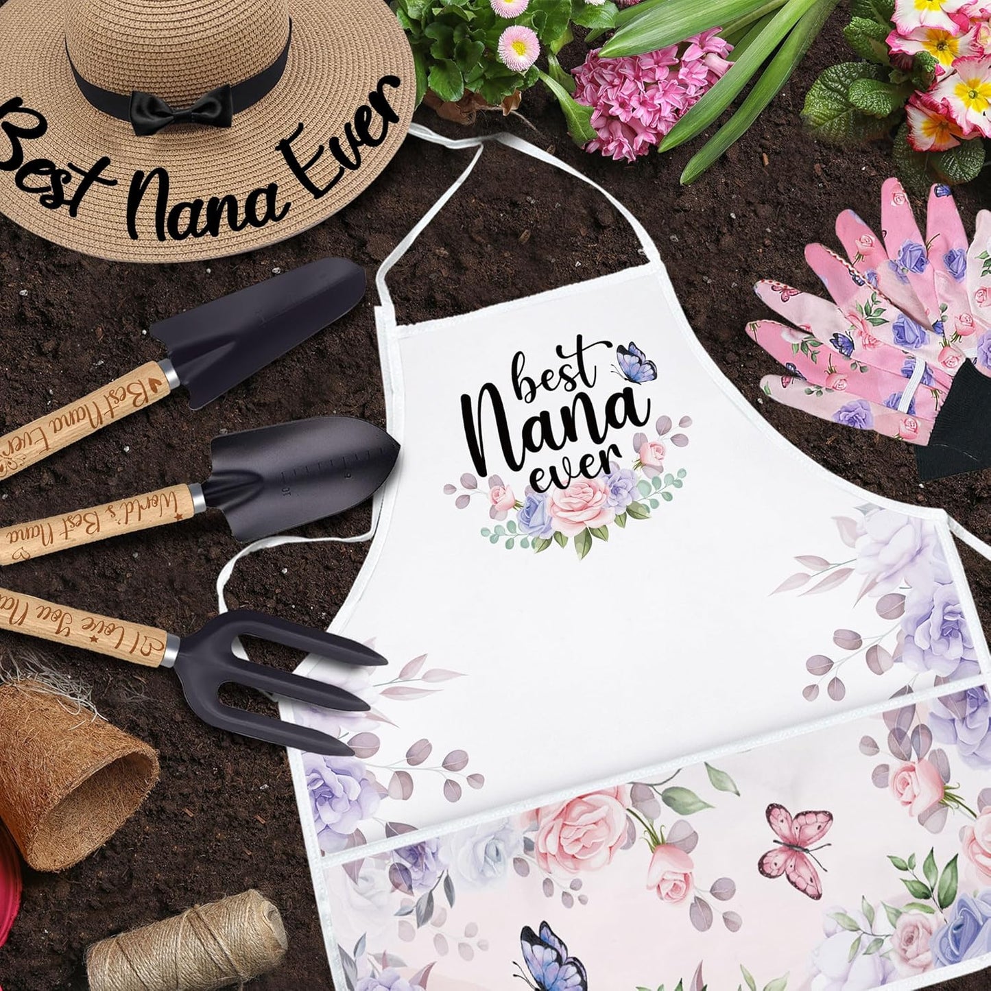 Nana Gardening Tools Kit With Gloves, Apron and Hat - Best Nana Ever G