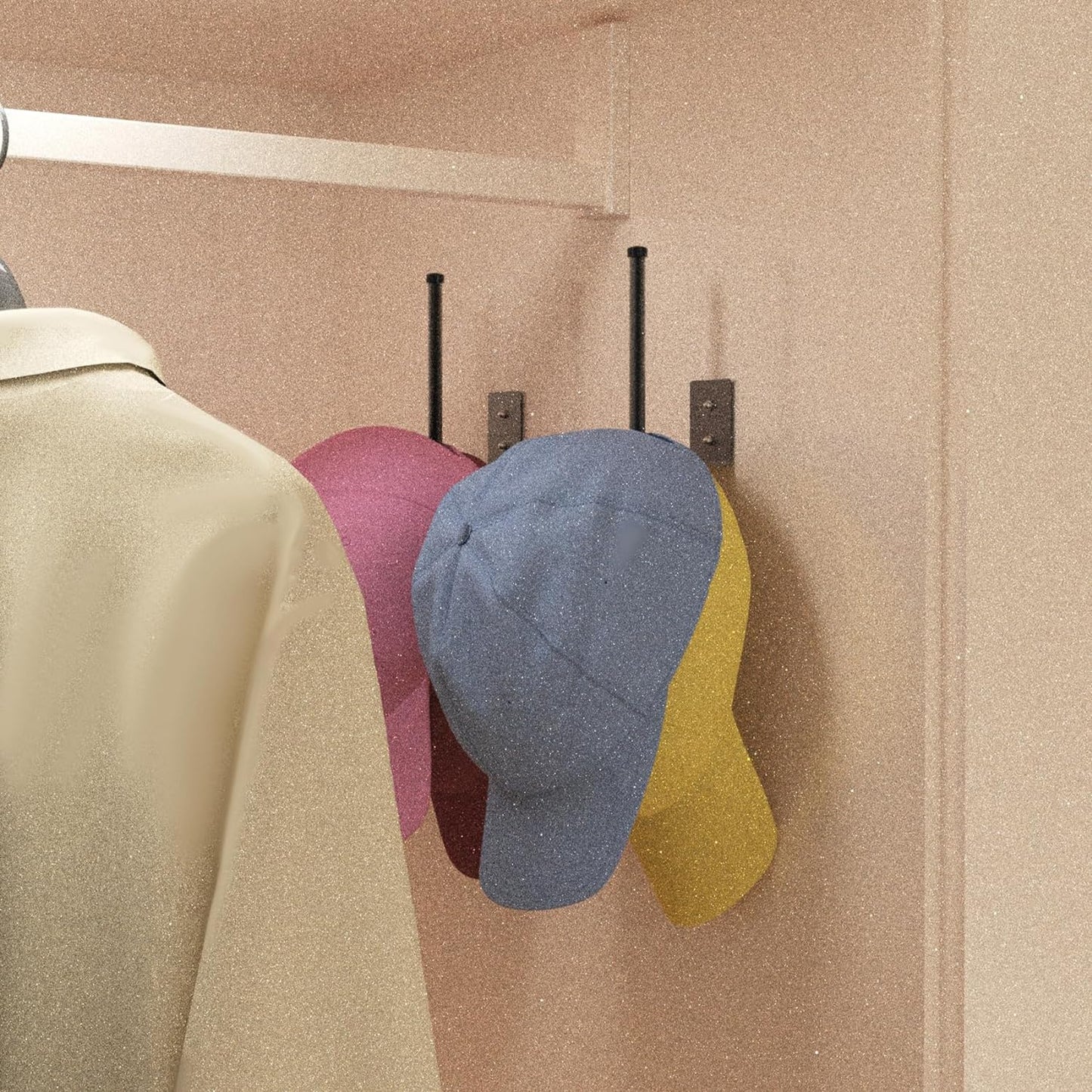 2 Pack Hat Racks for Baseball Caps, Stainless Steel Hat Organizer for Baseball Cap, Hat Holder Storage Organizer, Hat Hanger Strong Adhesive/Wall Drilled for Door, Bedroom, Closet(Black 6 in)