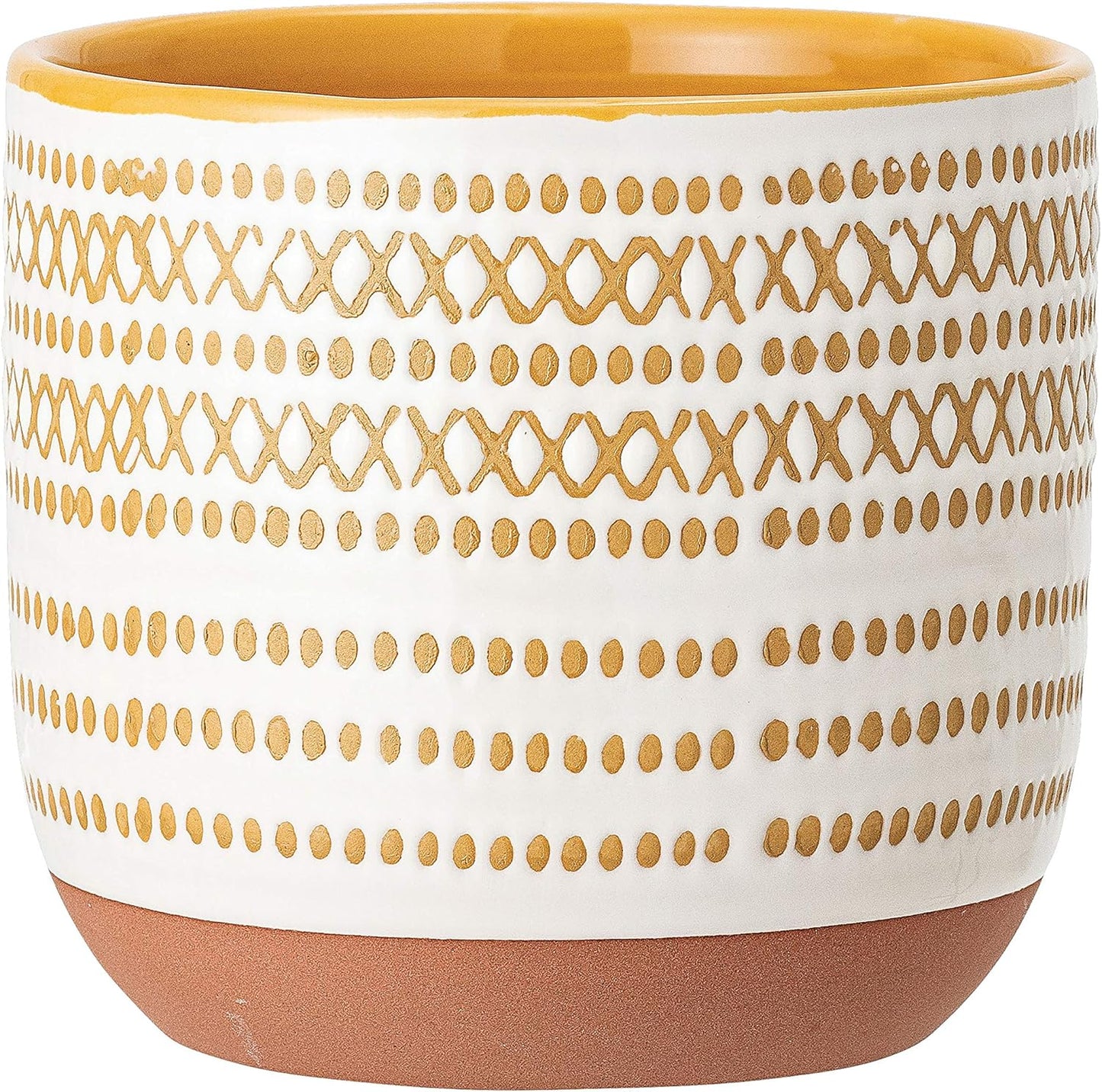 Bloomingville Decorative Stoneware Planter with Pattern, Cream and Orange