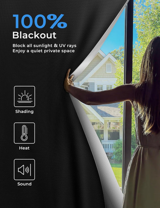 Sumobaby 50"x59" Portable Blackout Curtains, Blinds for Windows with Hook & Loop Tapes, 100% Blackout Window Shades, Curtains Easy to Cut Fit for Bedroom, Baby Room and TV Room (Black)