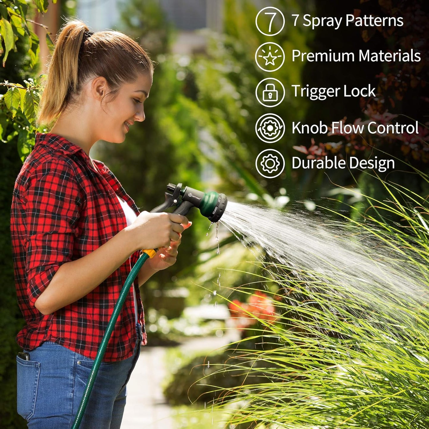 AUTOMAN-Garden-Hose-Nozzle, ABS Water Spray Nozzle with 7 Adjustable W
