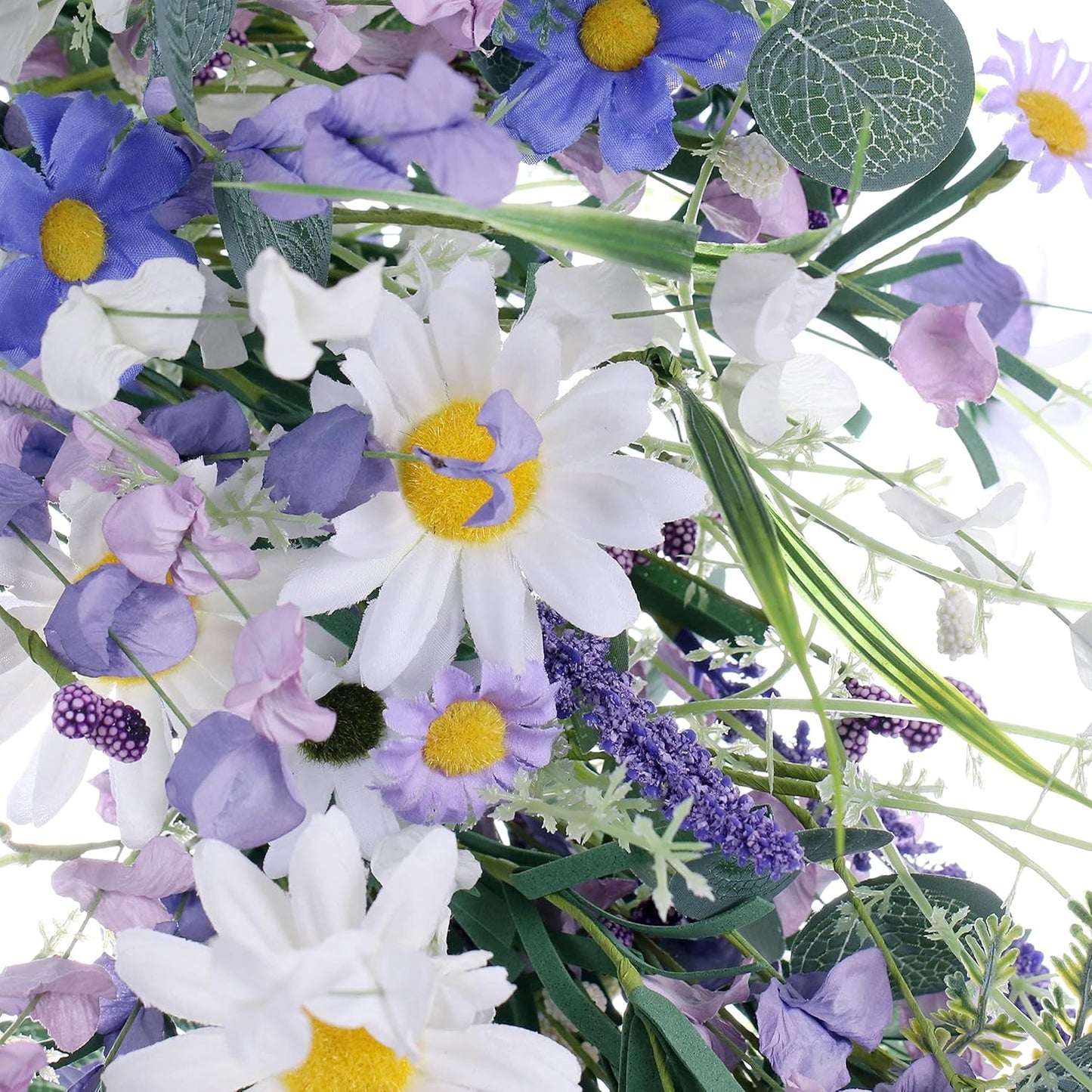 22 Inches Spring Wreaths for Front Door Blue Spring Door Wreath Summer Floral Wreath with Wildflower Lanvender for Wall Porch Indoors Outdoor Window Home Decorations
