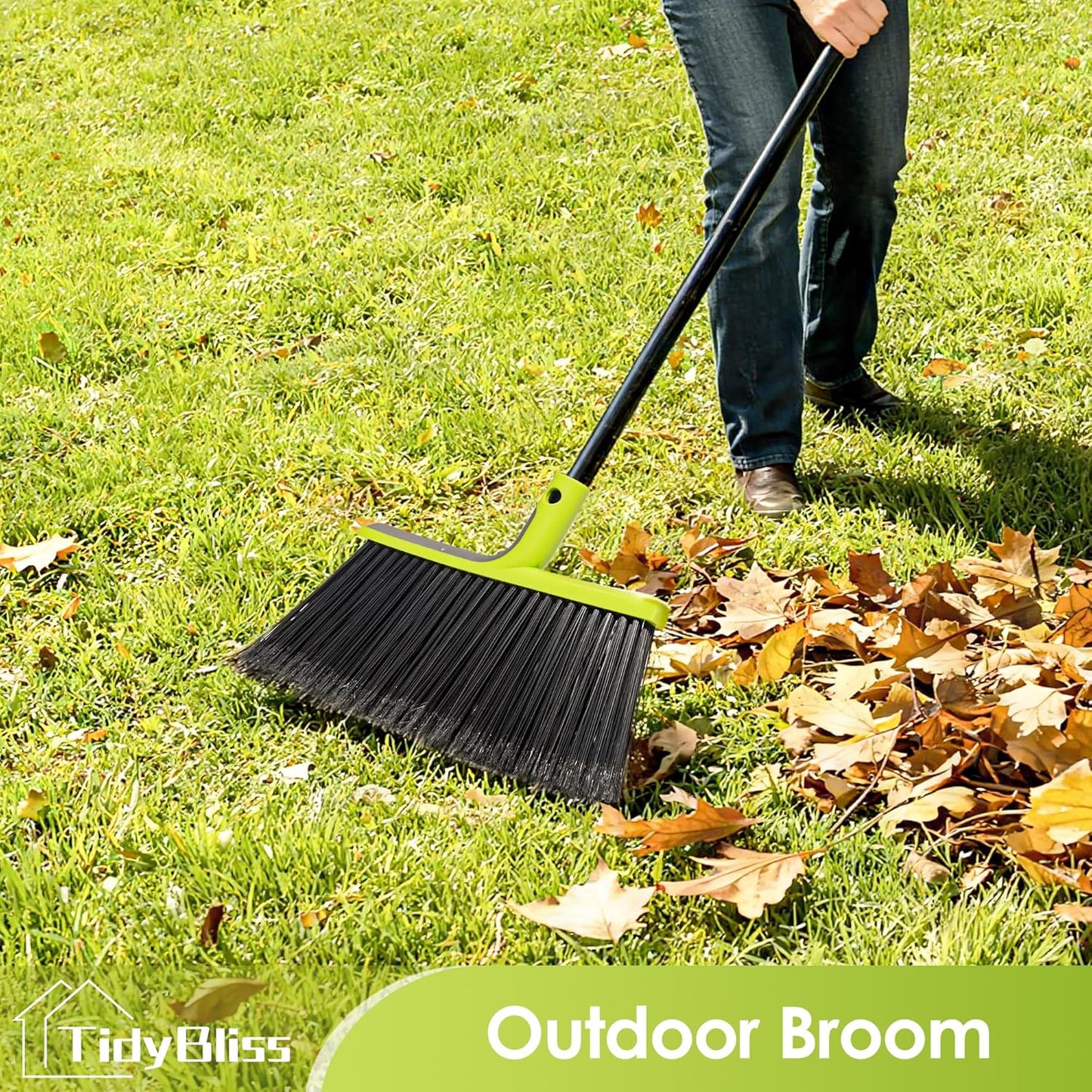 Outdoor Broom Heavy Duty, 56 inches Tall Commercial Soft Bristle Angle Brush for Sweeping Outside Patio Garden Porch Deck Shop Restaurant Garage House Lobby Hardwood Floors (Green)