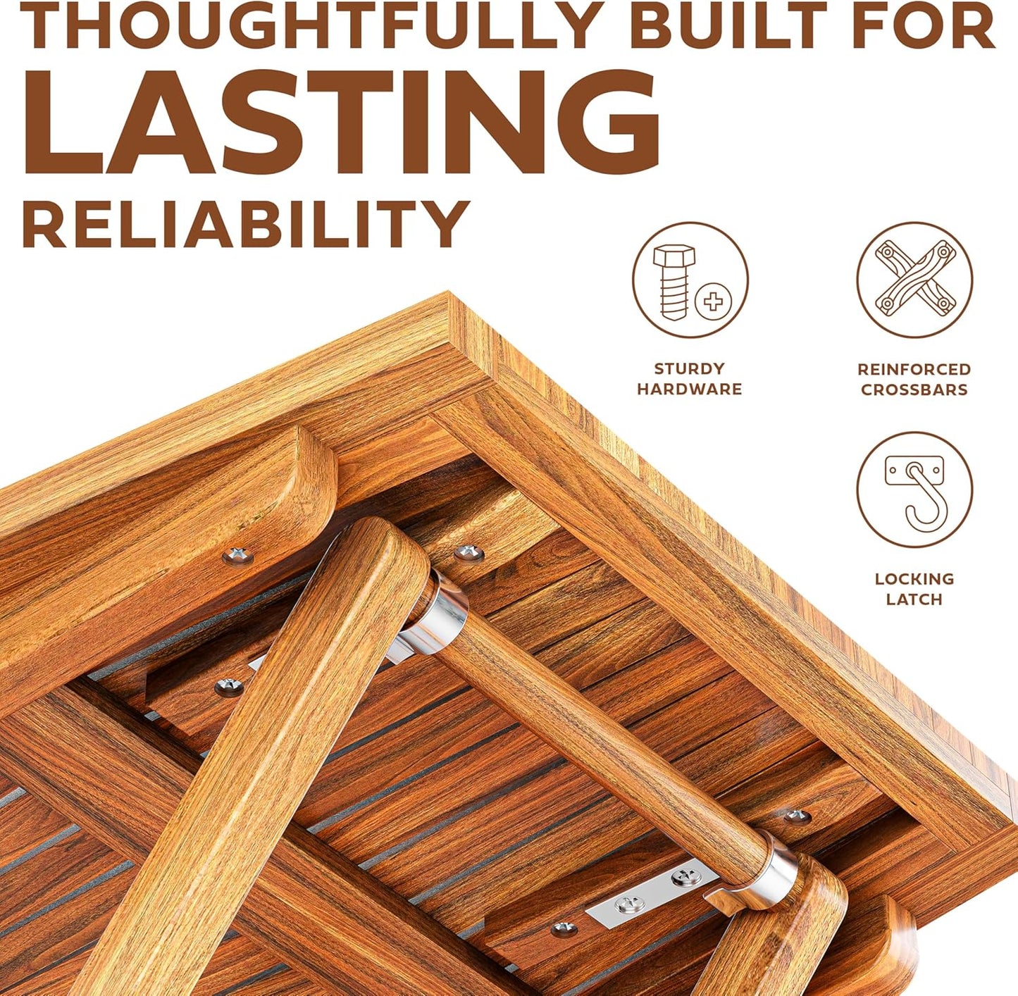 Melino Wooden Folding Outdoor Side Table 18x16x16 in, FSC Certified Acacia Wood Weatherproof Small Table for Patio, Porch, Pool, Backyard, Garden, Balcony & Deck - Natural