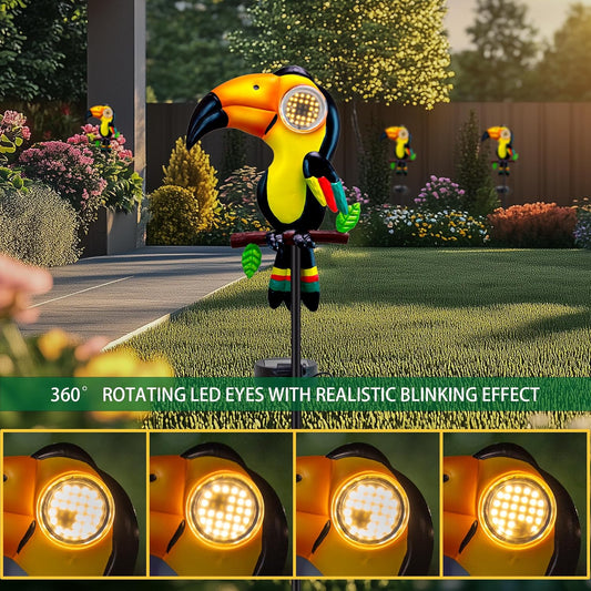 Metal Yard Decor Toucan Statue Decorative Solar Lights Outdoor Garden Whimsical Decor for Patio Lawn Jungle Balcony