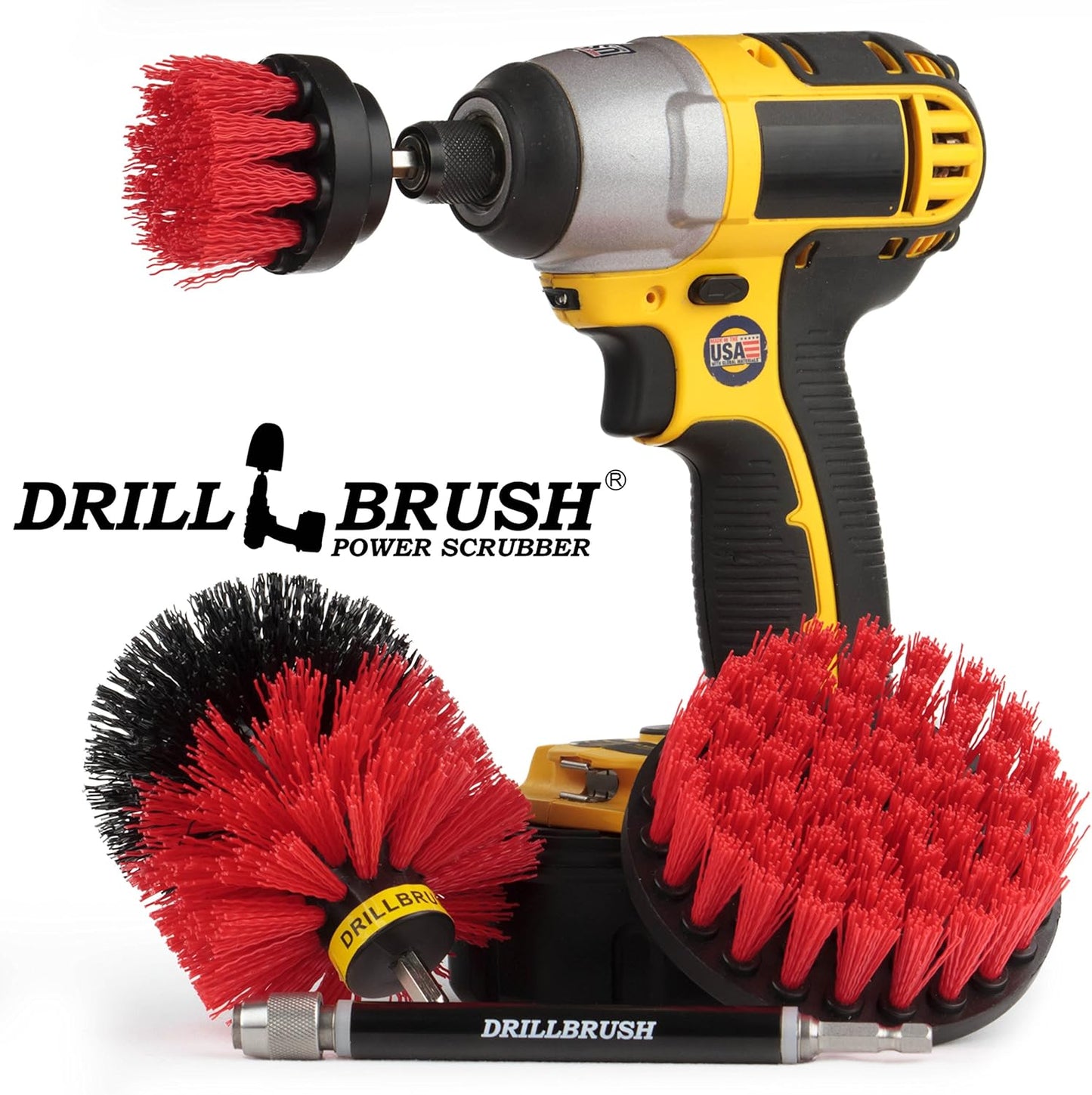 Stiff Bristle Power Scrubber Kit with Extension - Pressure Washer Surface Cleaner Alternative - Ideal for Cleaning Outdoor Garden, Fire Pit, Patio, Graveyard Tombstone, Bird Bath, Siding, and Deck
