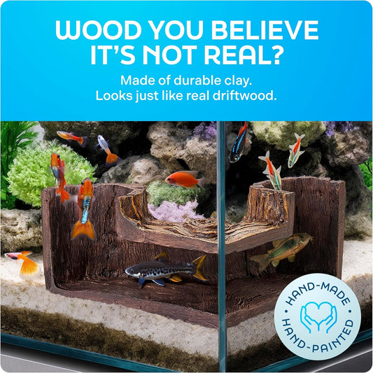 FISHNOSH Aquarium Cave | Natural-Looking Wood-Like BPA-Free Fish Tank