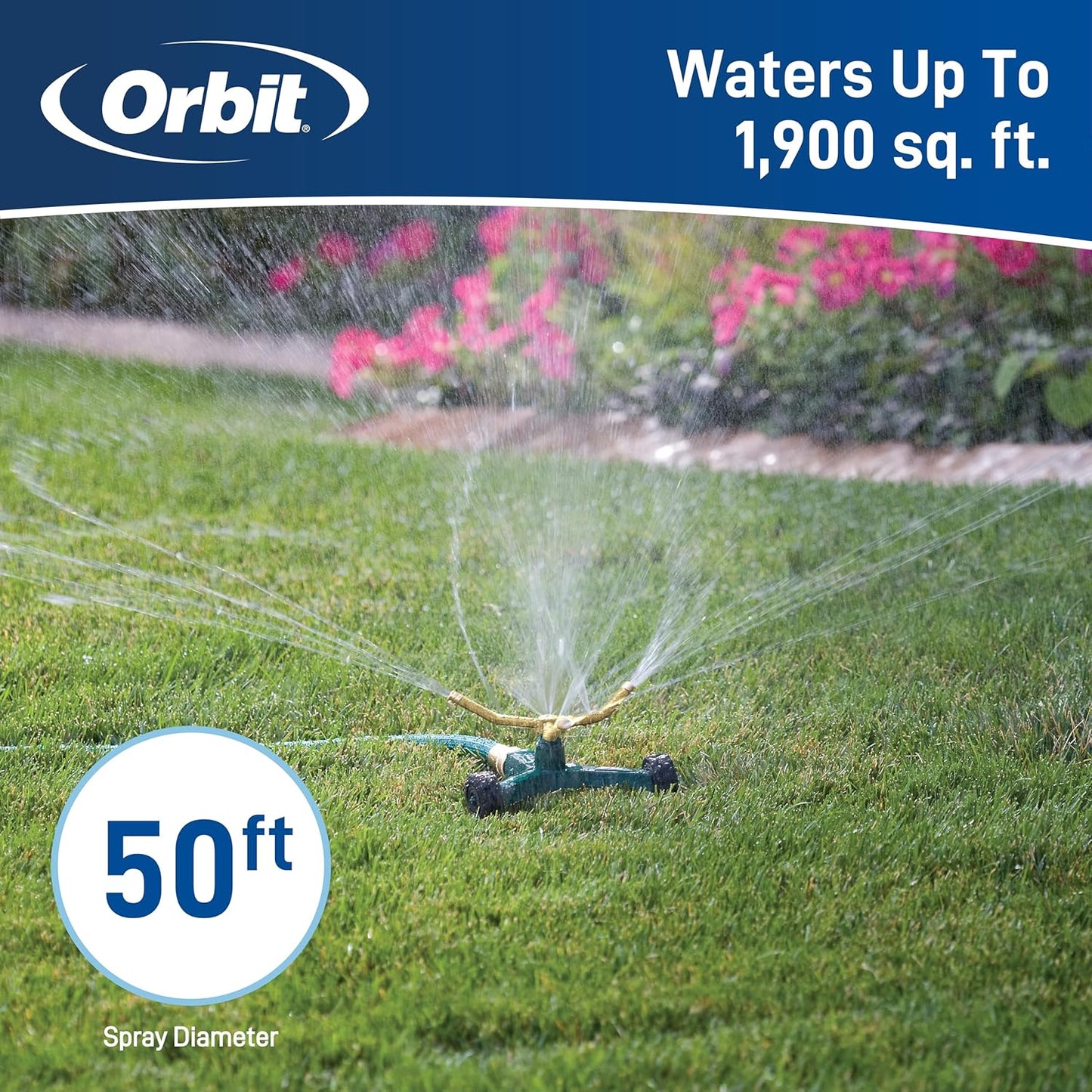 Orbit 58257N Lawn and Garden 3-Arm Metal Sprinkler with Wheel Base