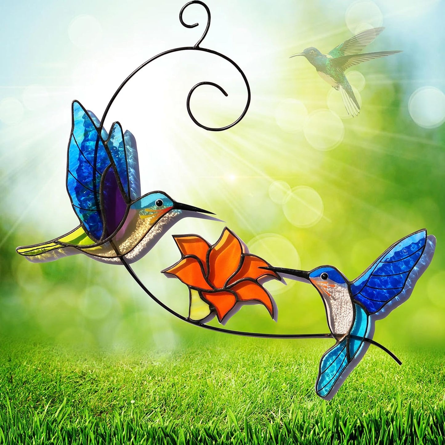 Stained Glass Window Hangings Hummingbird Suncatcher Bird Stained Glass Sun Catcher for Window Hummingbird Gifts for Home Decor Bird Lover