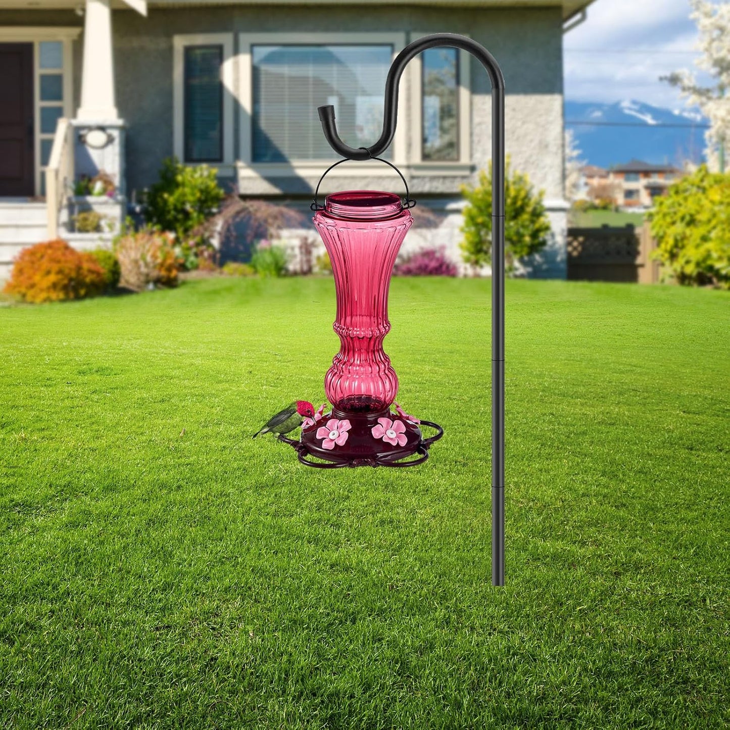 2 Pack Hummingbird Feeder for Outdoors Plastic Bee Proof Humming Bird Nectar Feeders with 5 Flower Feeding Ports Hanging for Outsides Garden Decor, 20 oz