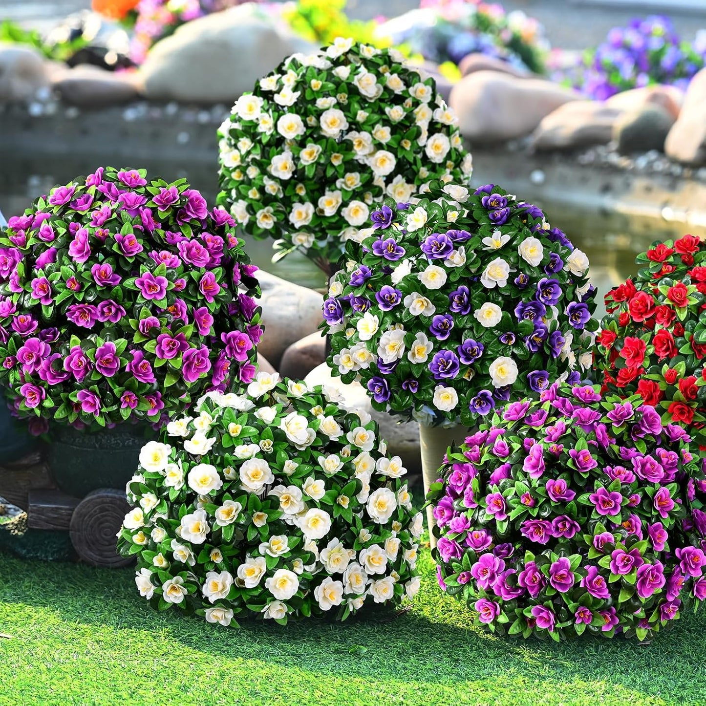 Waipfaru 1 Pack Artificial Flowers Topiary Ball Trees for Outdoors, 24