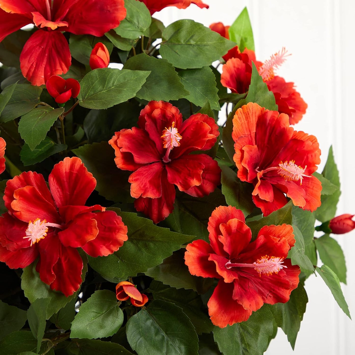 Nearly Natural 6667 Hibiscus with Vase Decorative Silk Plant, Red 24" x 24" x 19"
