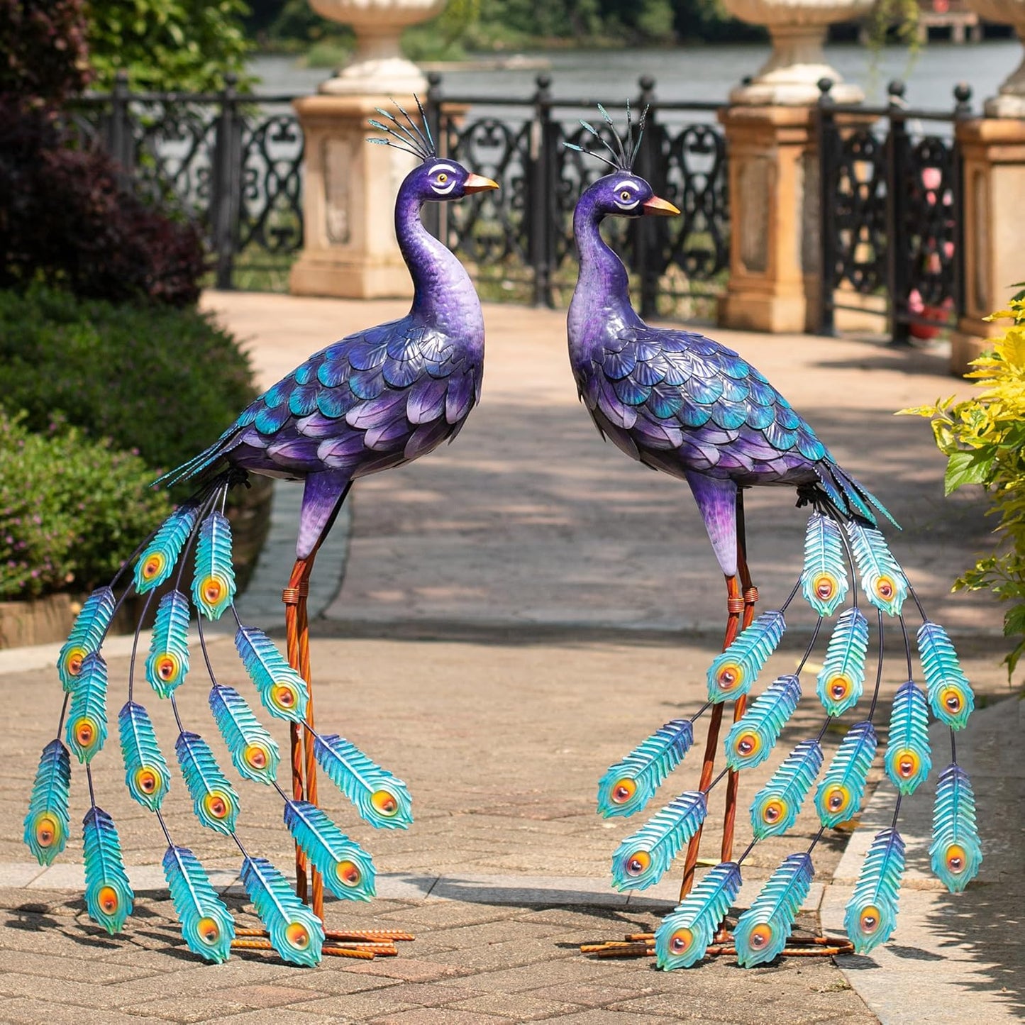 Kircust Purples Peacock Garden Statue and Sculpture, Metal Peacocks Ya