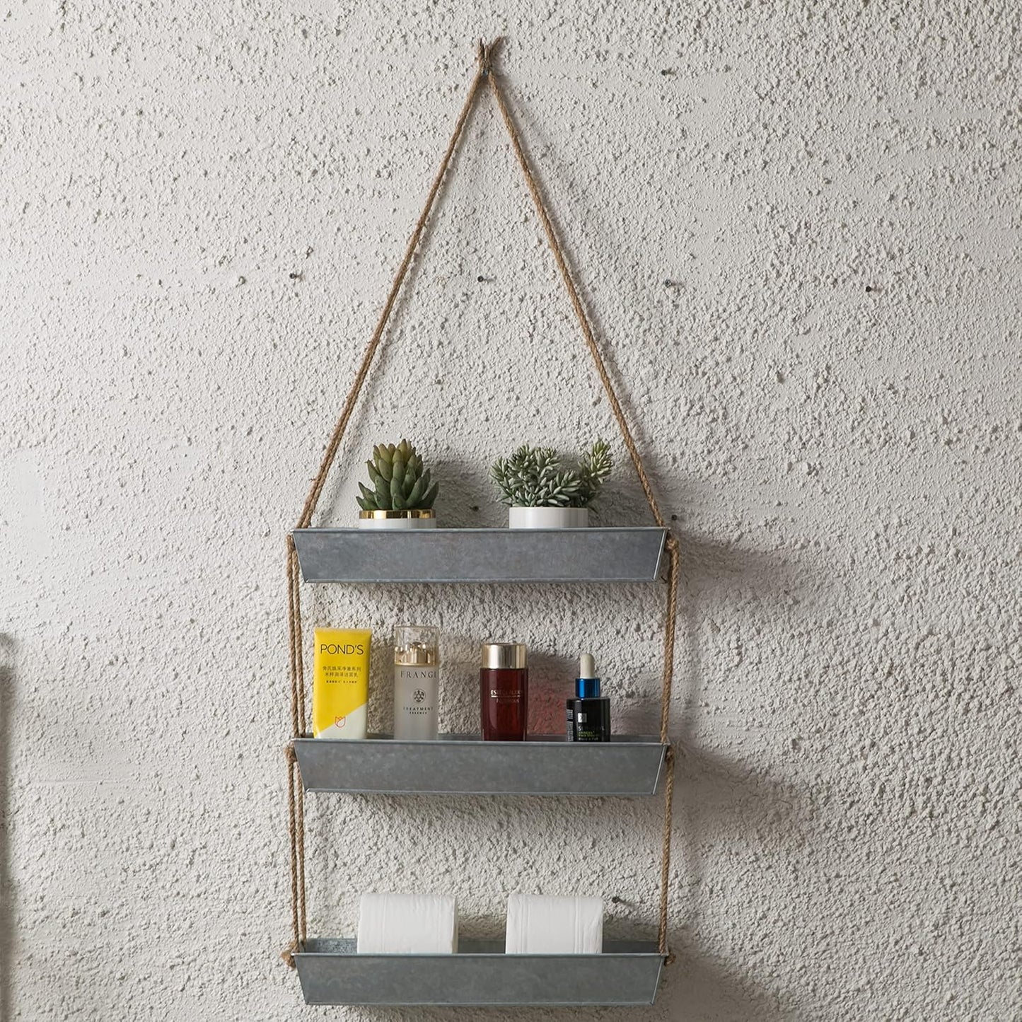 LaLaGreen Wall Hanging Planter - 16 Inch Indoor Wall Planters, 3 Tier Succulent Planters, Metal Silver Window Herb Garden Rectangle Hanging Vertical Plant Pot