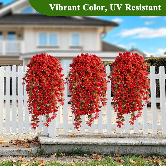 Artificial Fall Hanging Flowers Plants for Outdoors, 2Pcs Faux Silk Fake Hydrangea Mums for Autumn, UV Resistant Realistic Plants for Home Garden Porch Patio Balcony Planter Yard (2Pcs Fall Orange)