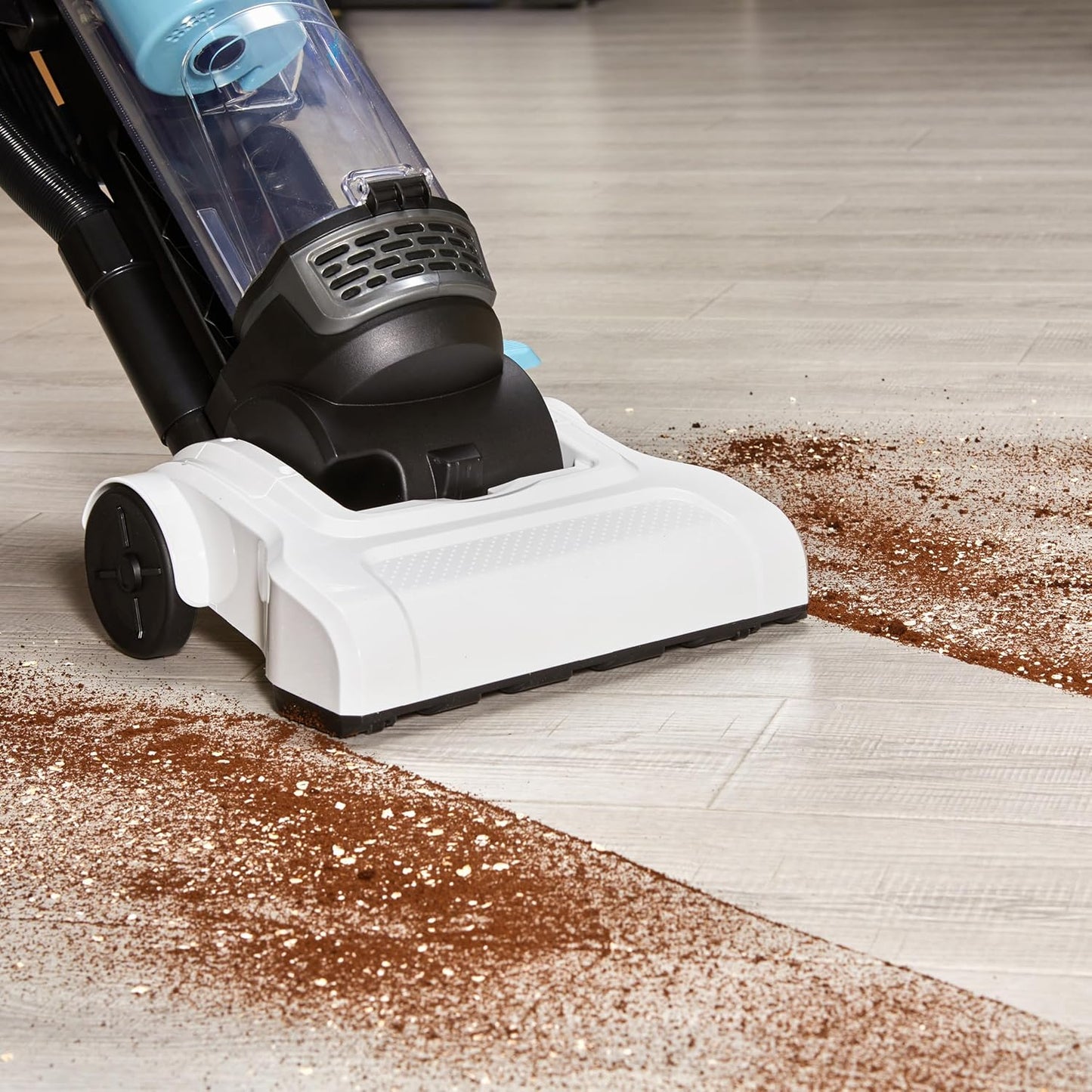 Amazon Basics Upright Bagless Vacuum Cleaner for Carpet and Hard Floors, Washable Filter, Crevice and Upholstery Tools, Detachable Handle, Lightweight, 1.7L Dust Cup, 25ft Cord, Black/White
